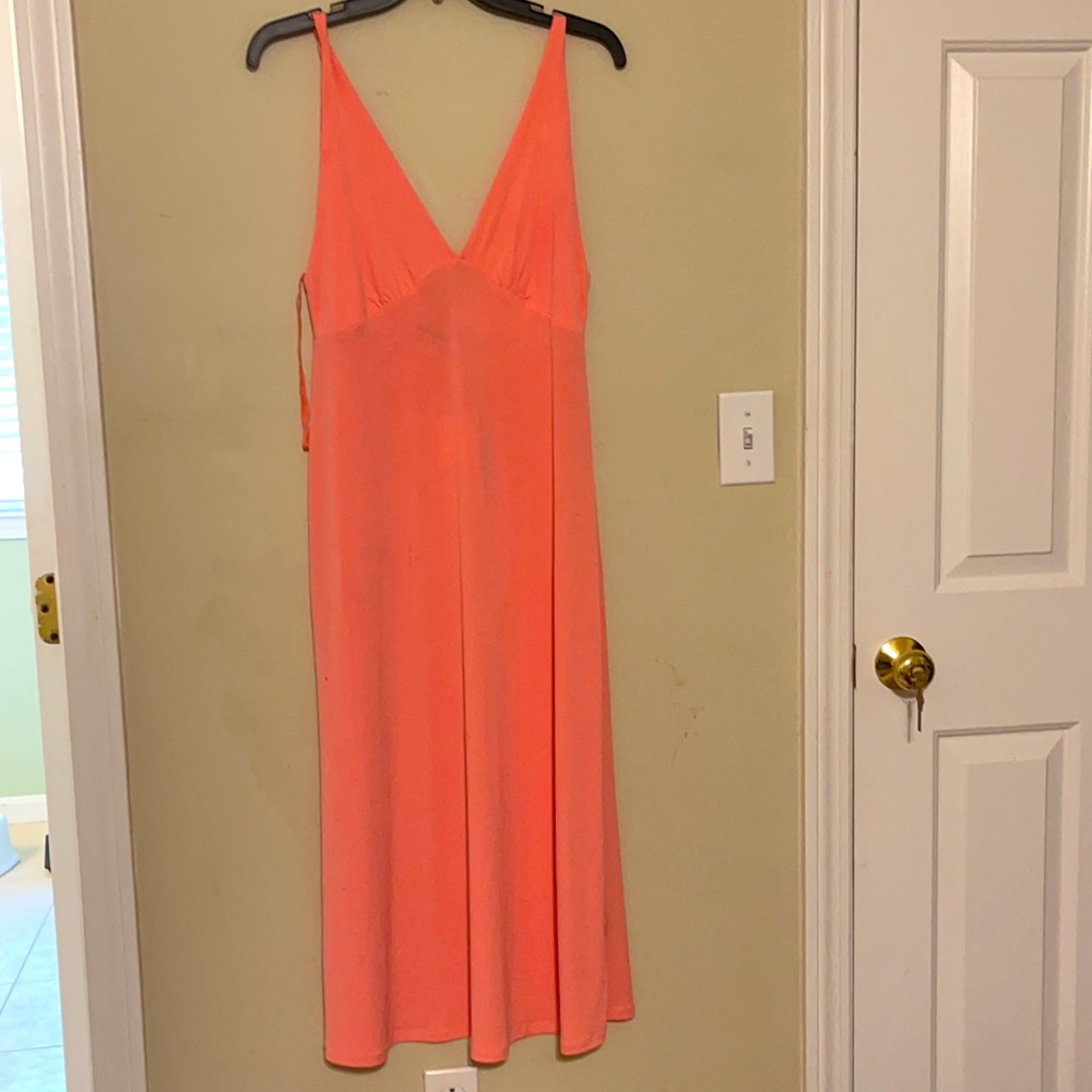 Zara coral plunge neck dress